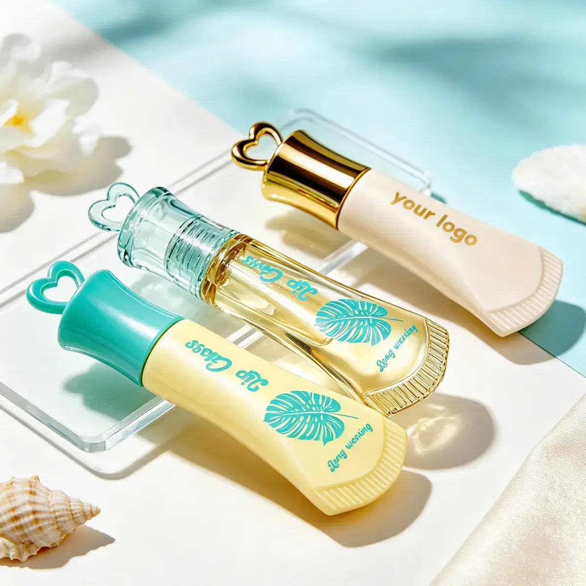 Custom lip gloss bottles and containers with logo printing and branded decoration options