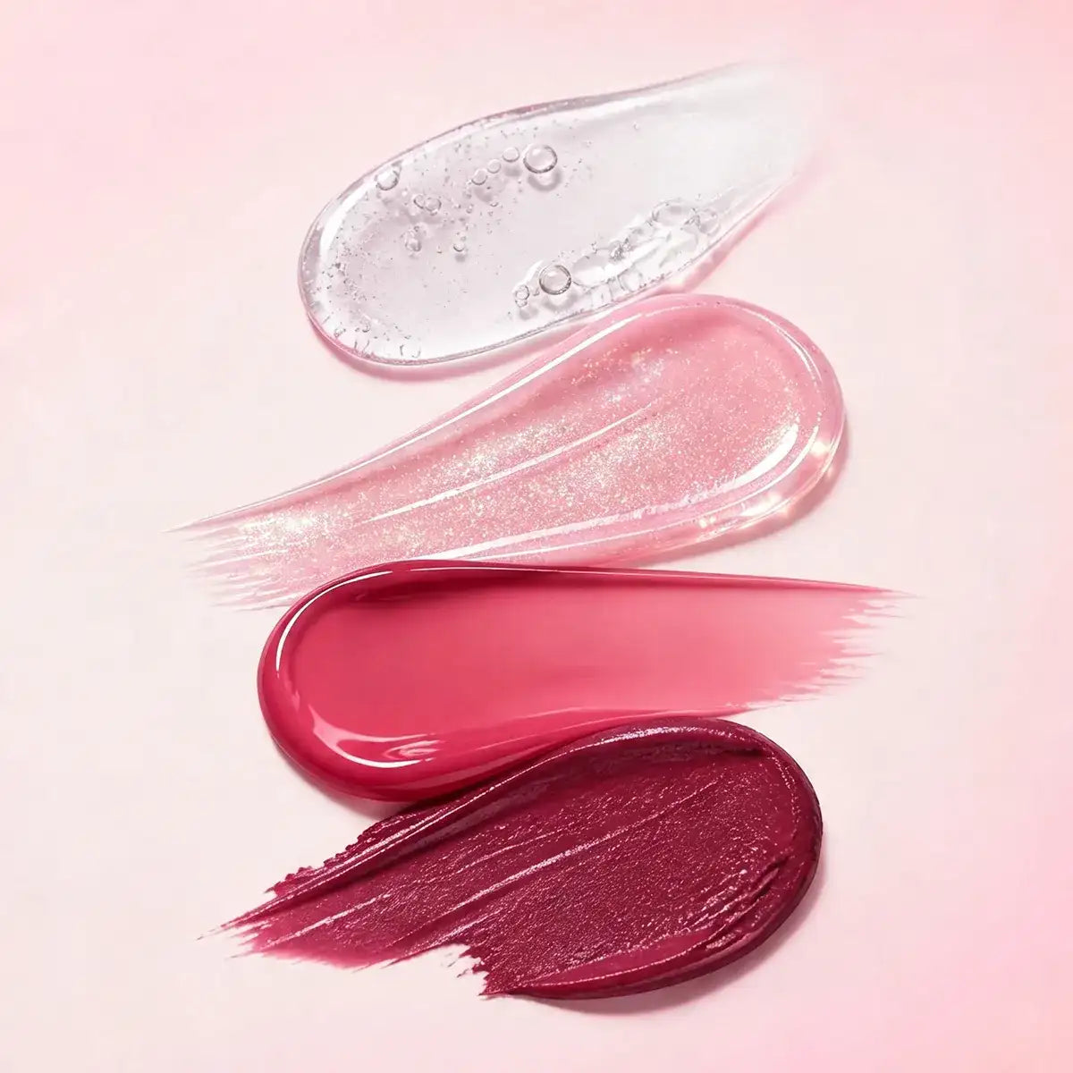 Custom lip gloss texture and viscosity options with different shine and coverage on lips