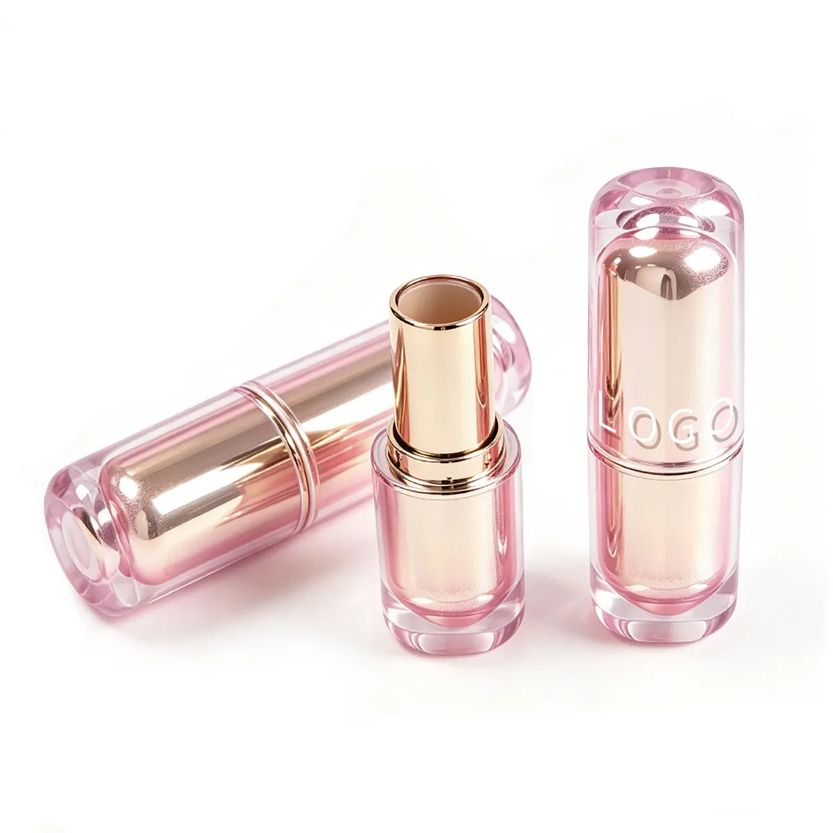Gold lipstick tube with clear pink lipstick packaging by KAIYA
