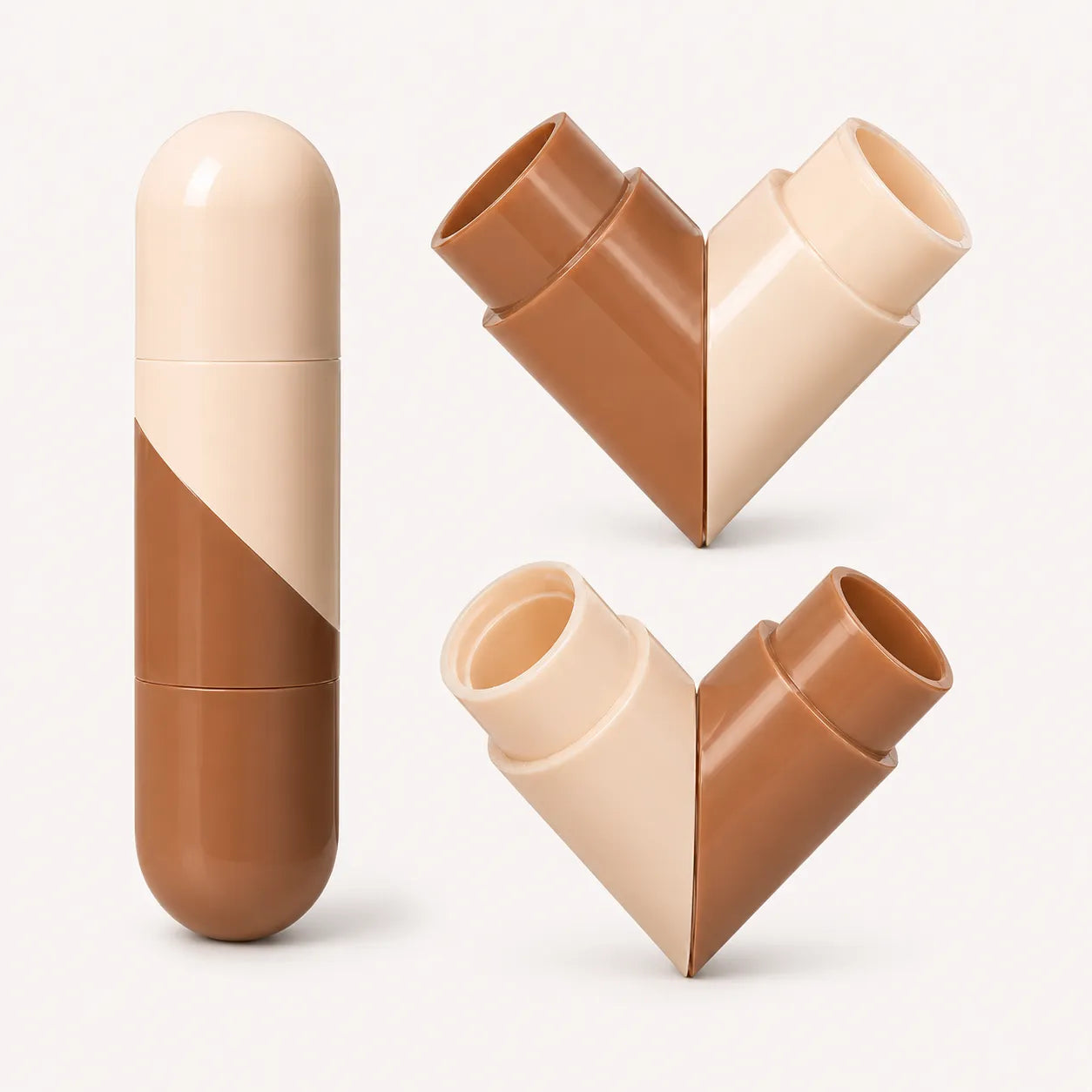 KAIYA blush stick packaging in heart-shaped dual color design for blush, contour, highlighter, or cream face makeup products