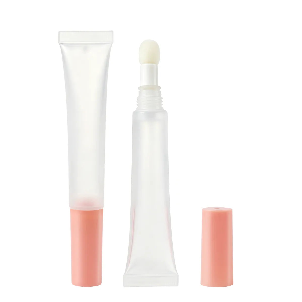KAIYA clear lip gloss squeeze tube packaging with soft tube body, applicator option and pink cap for transparent lip product packaging