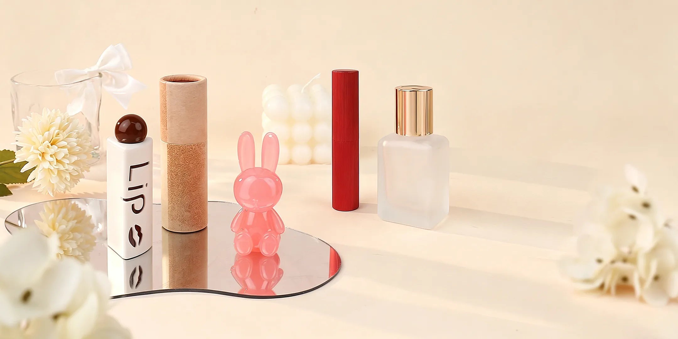 Kaiya cosmetic packaging material overview showcasing plastic, glass, aluminum, and paper packaging options for color cosmetics