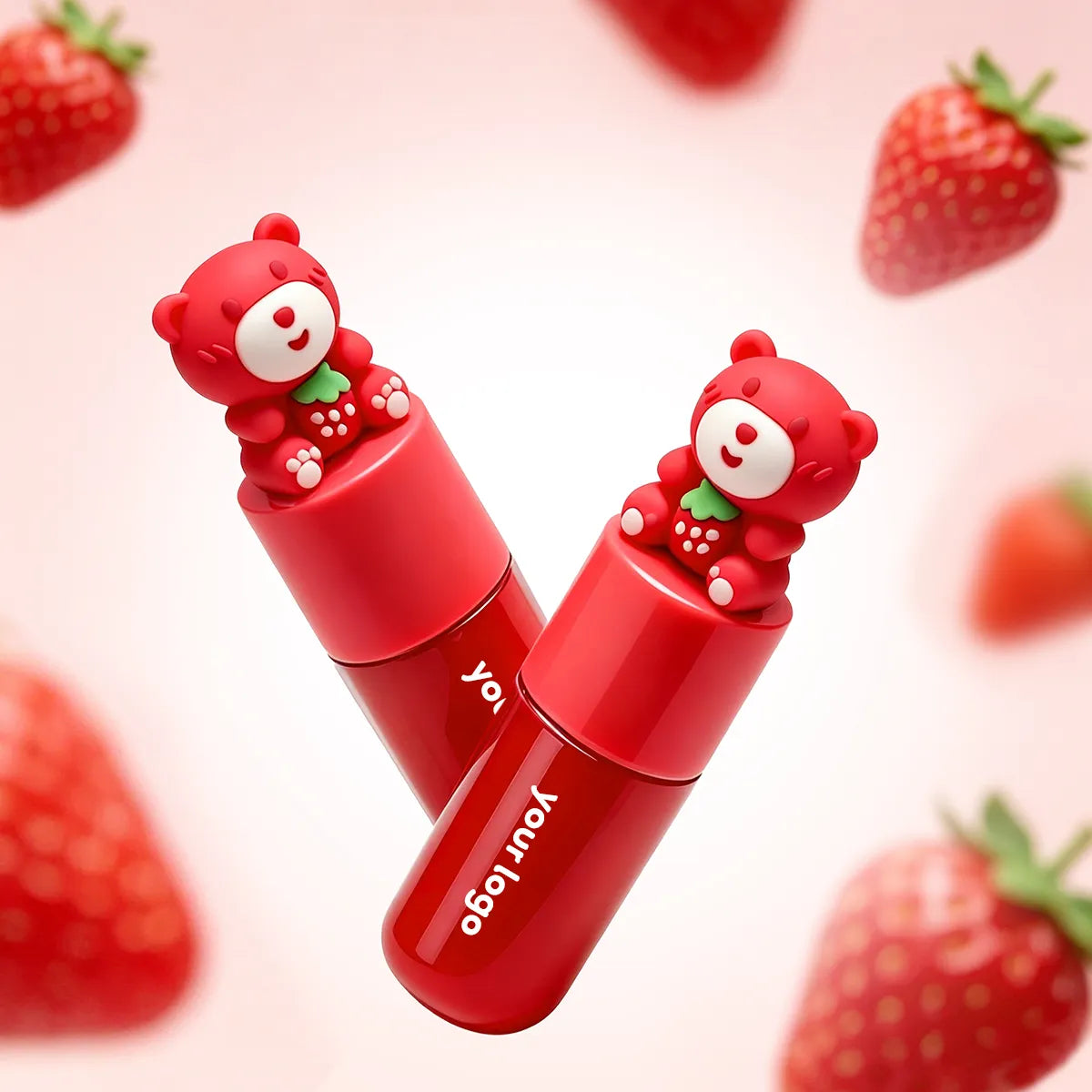 Creative lip gloss tubes with custom bear-shaped caps for playful branded cosmetic packaging, Kaiya