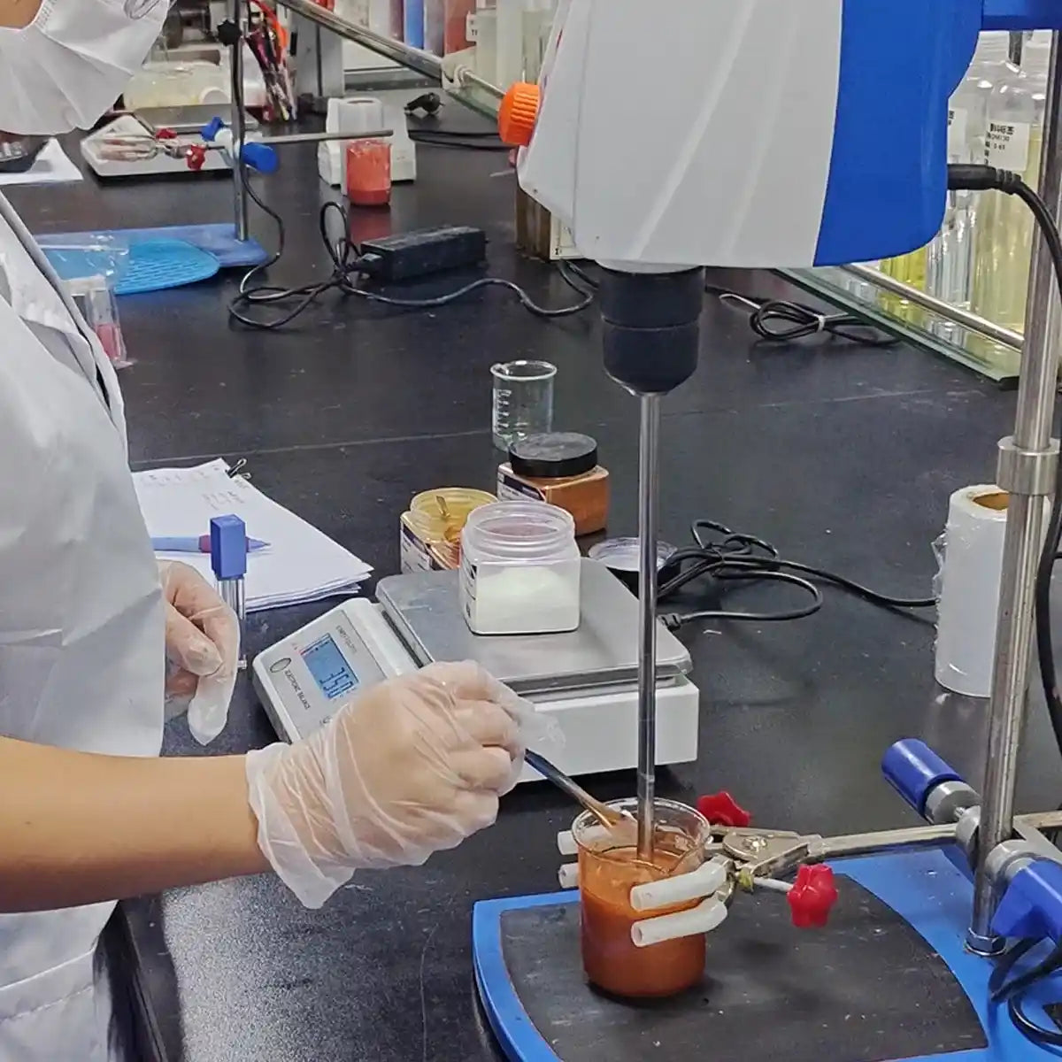 Custom cosmetic formulation by KAIYA, showing makeup formula sample testing, texture adjustment, and lab development for finished color cosmetics.