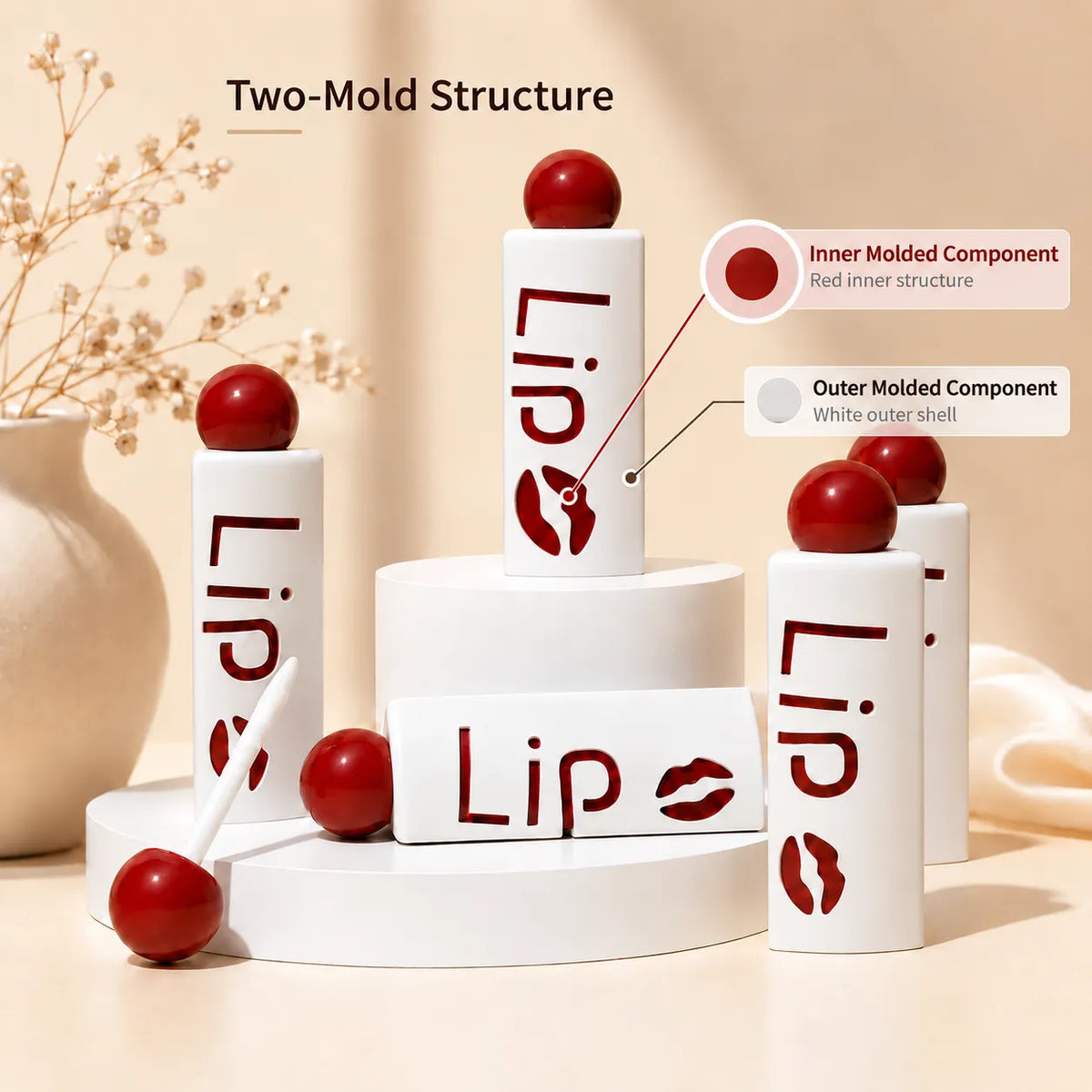 Kaiya custom cosmetic packaging with logo created through direct mold modification for raised or recessed branding