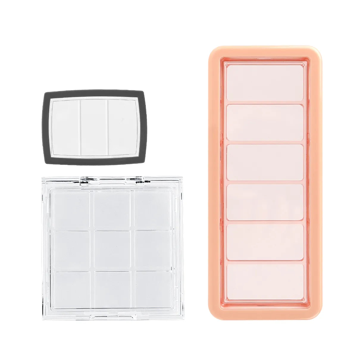 KAIYA custom eyeshadow palette packaging with different pan layouts for eyeshadow, blush, or multi-shade makeup products