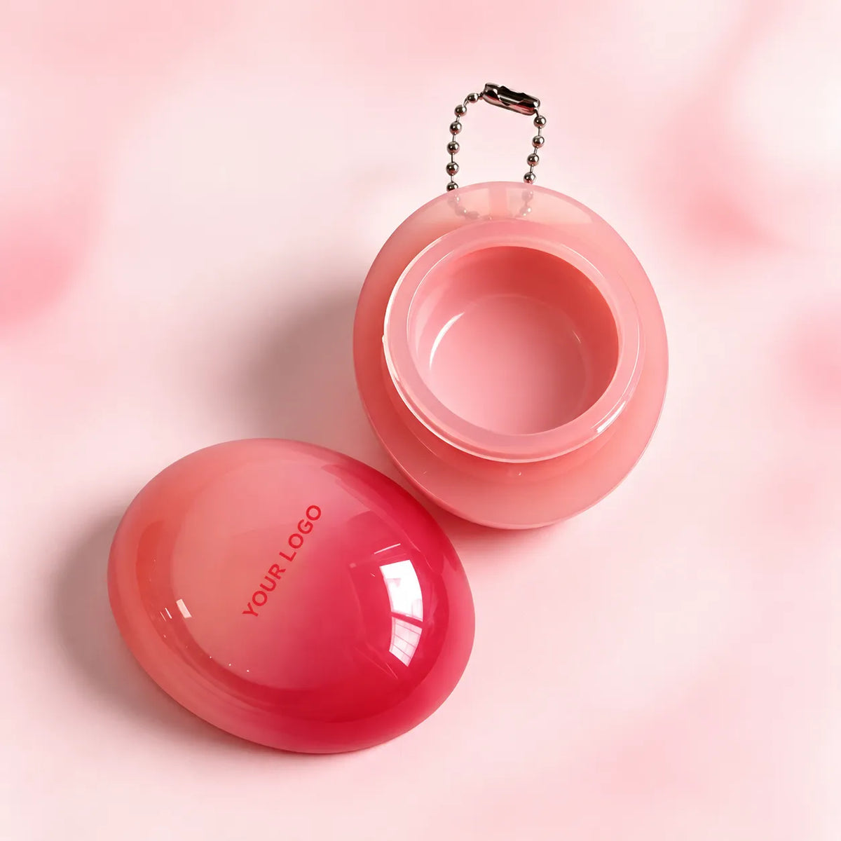 KAIYA custom lip gloss jar with compact round keychain structure for portable cosmetic packaging