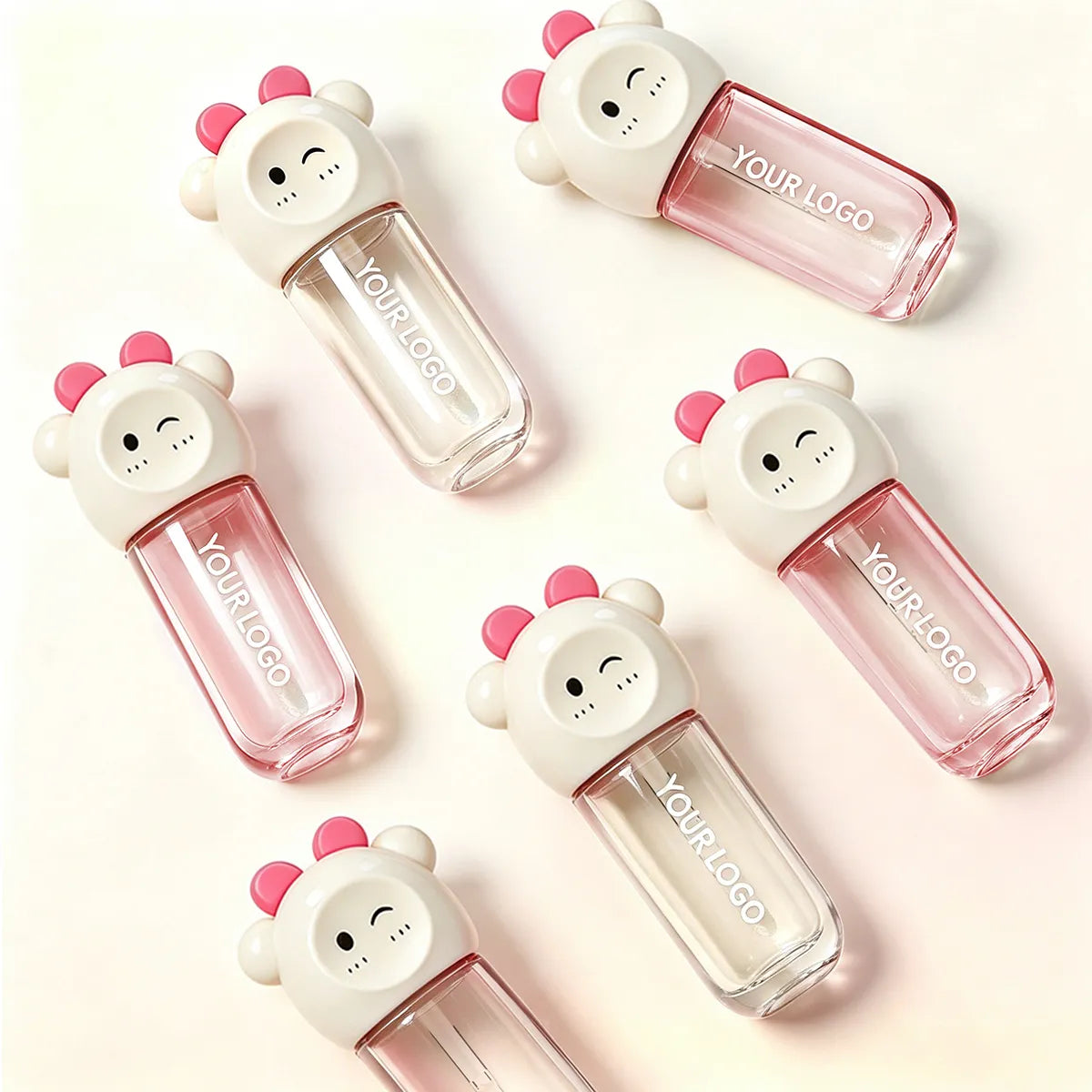 Kaiya custom lip gloss tubes wholesale collection with cartoon animal caps and clear or pink bodies