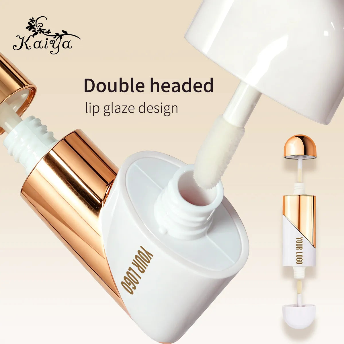 Double-ended lip gloss packaging with two applicators for paired formulas
