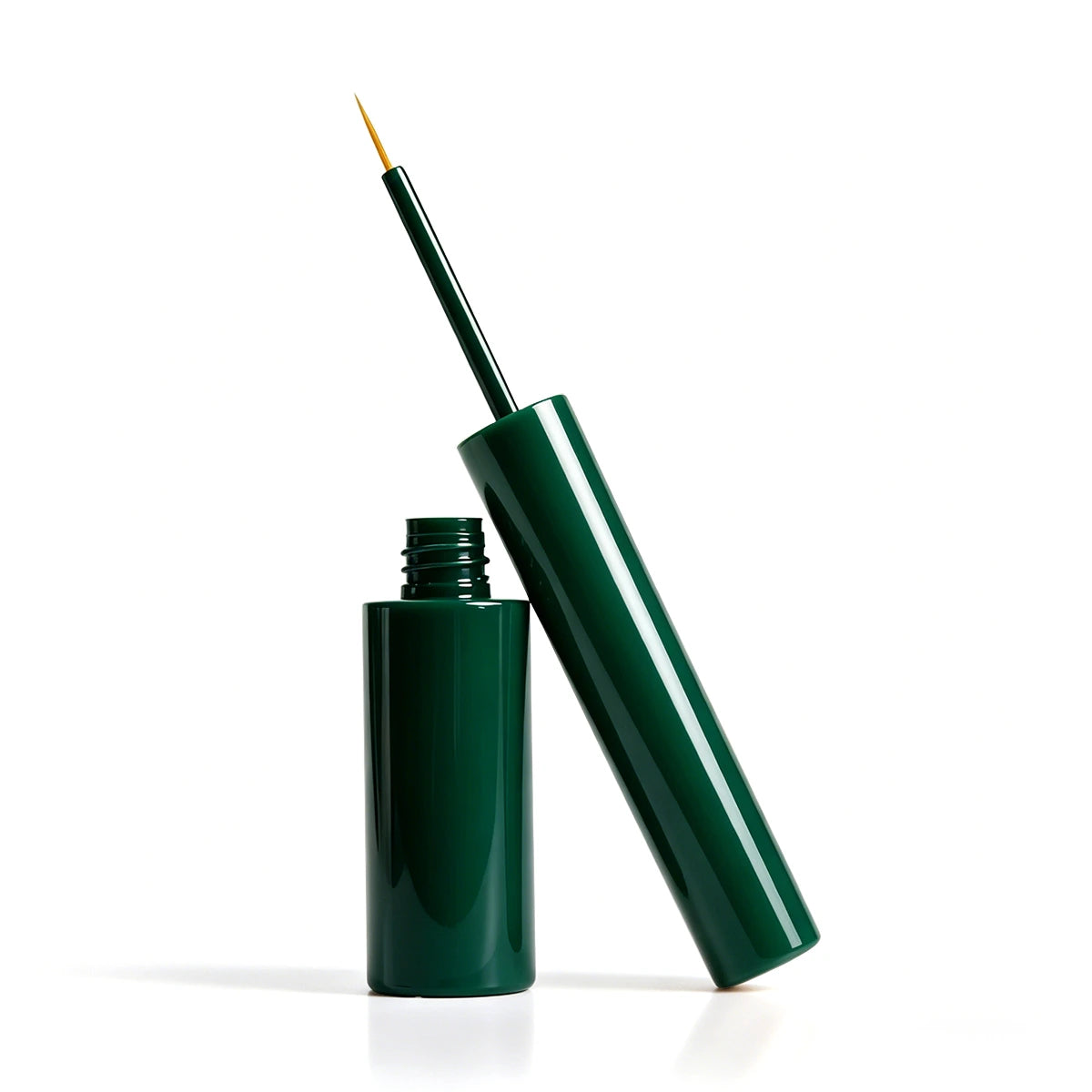 Green empty liquid eyeliner container with slim brush applicator, suitable for custom liquid eyeliner bottle projects and premium eye makeup packaging.