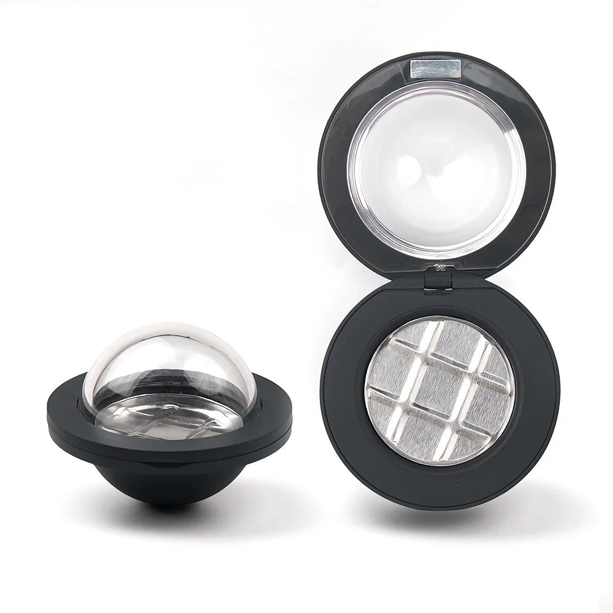 KAIYA empty single eyeshadow palette in black flying saucer shape with mirror for single shade eye makeup products