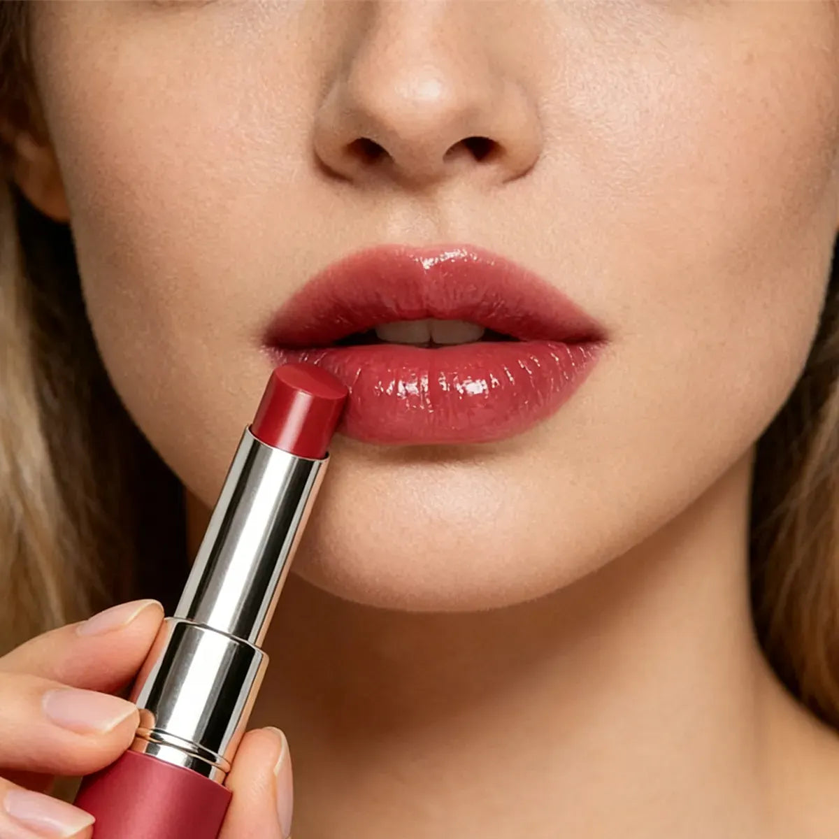 KAIYA glossy lipstick with smooth red color and a luminous high-shine finish