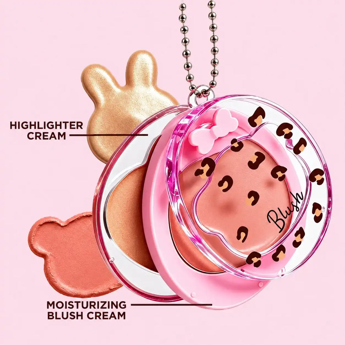High-glossy blush highlighter palette manufacturer with moisturizing blush cream and highlighter cream in a portable compact.