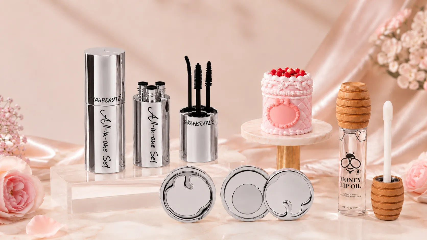Innovative cosmetic packaging by KAIYA with mascara packaging, compact cases, lip gloss containers, and creative cosmetic container designs.