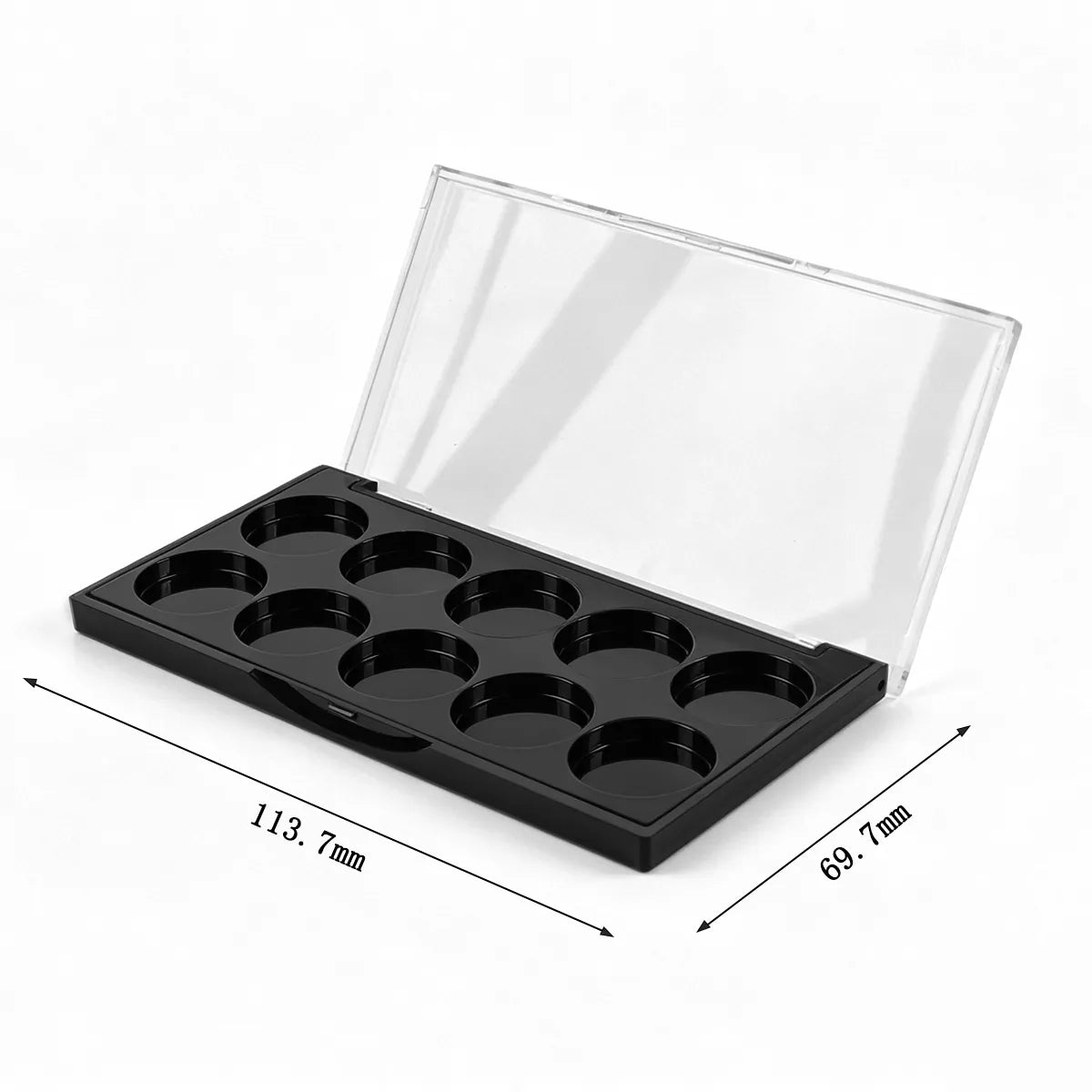 Large empty eyeshadow palette with clear lid and 12-pan layout by Kaiya