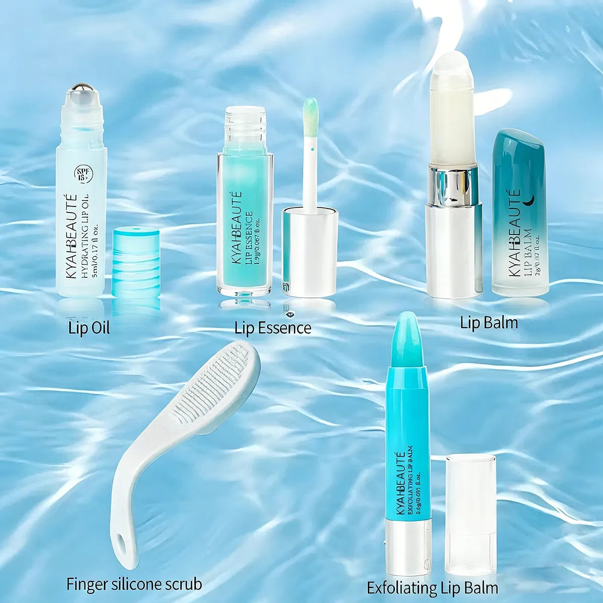 KAIYA lip care packaging bulk set with lip oil containers, lip essence tube, lip balm tube, and mini lip care packaging options