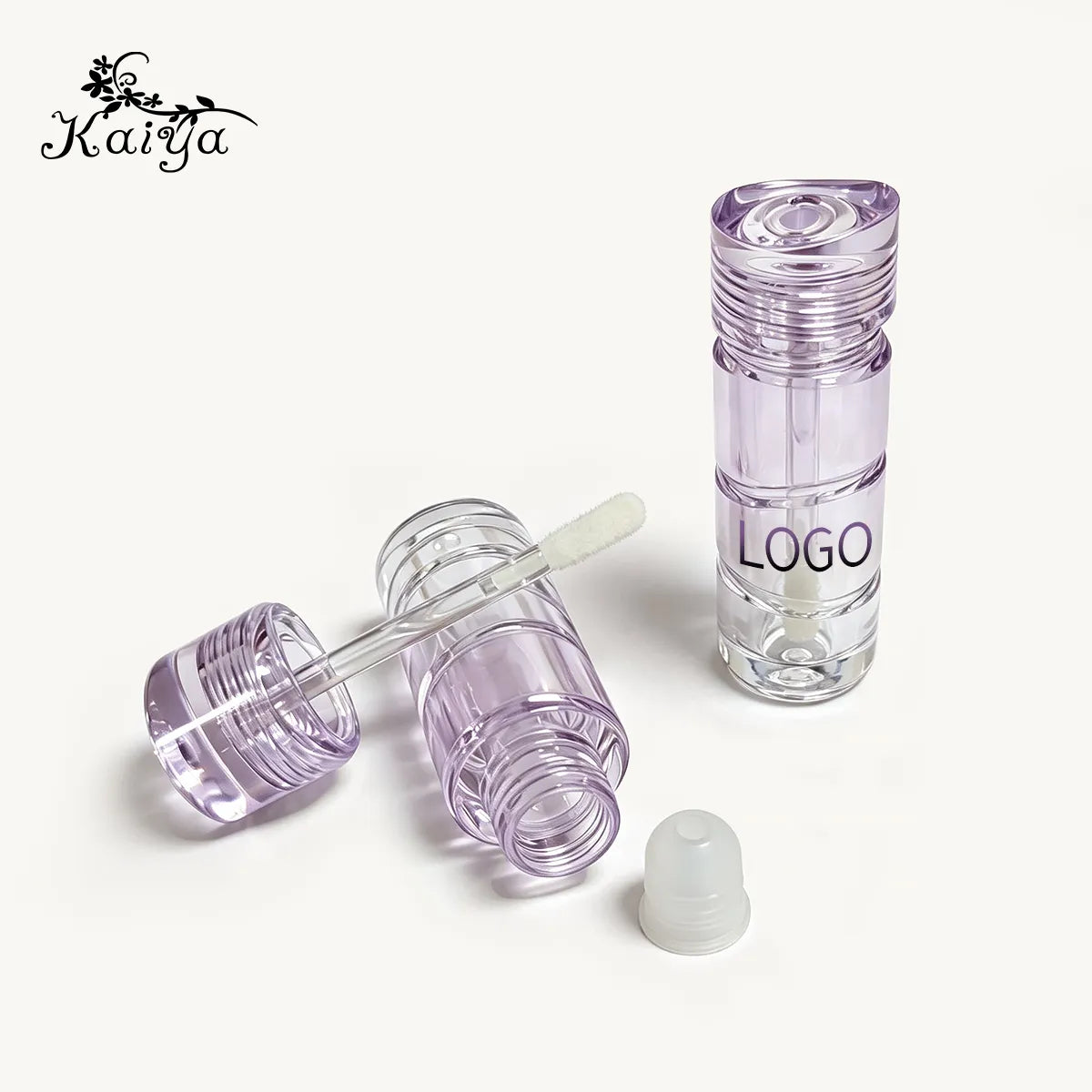 Lip gloss bottle design showing clear body, cap and flocked applicator components