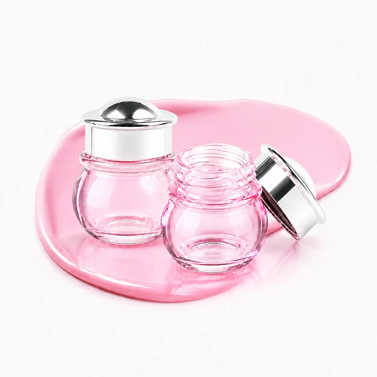 KAIYA lip mask jar in clear pink empty packaging with silver lid for lip mask, lip balm, or small lip care products