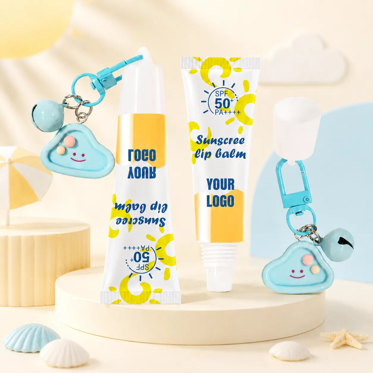 Kaiya lip mask packaging with cute keychain tube container design and custom printed soft tube for lip care packaging.