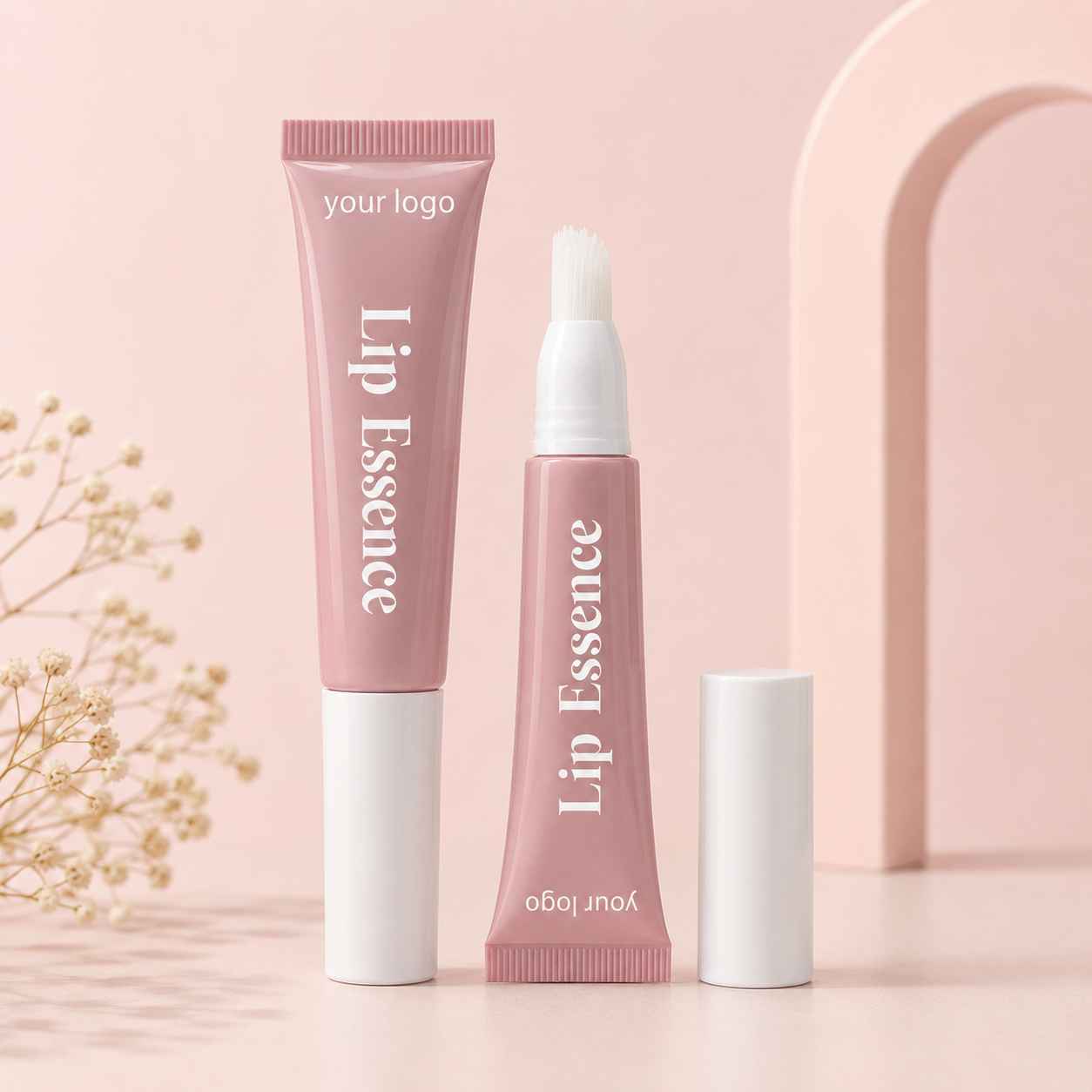 Kaiya lip scrub tube packaging in pink with soft squeeze tube and brush applicator design