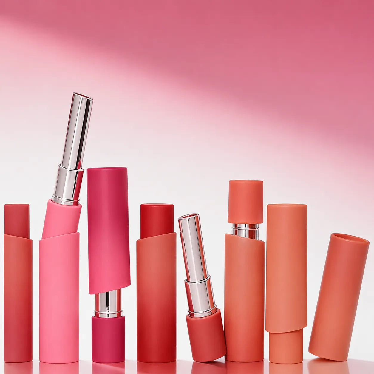 KAIYA matte pink lipstick tube container packaging in assorted styles with empty inner tubes