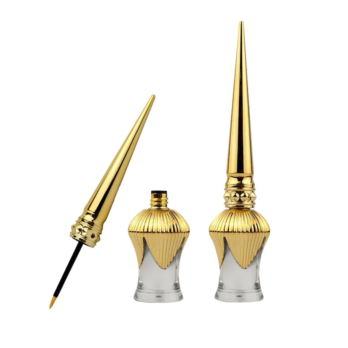 Kaiya liquid eyeliner packaging with gold cap liquid eyeliner container and clear bottle design