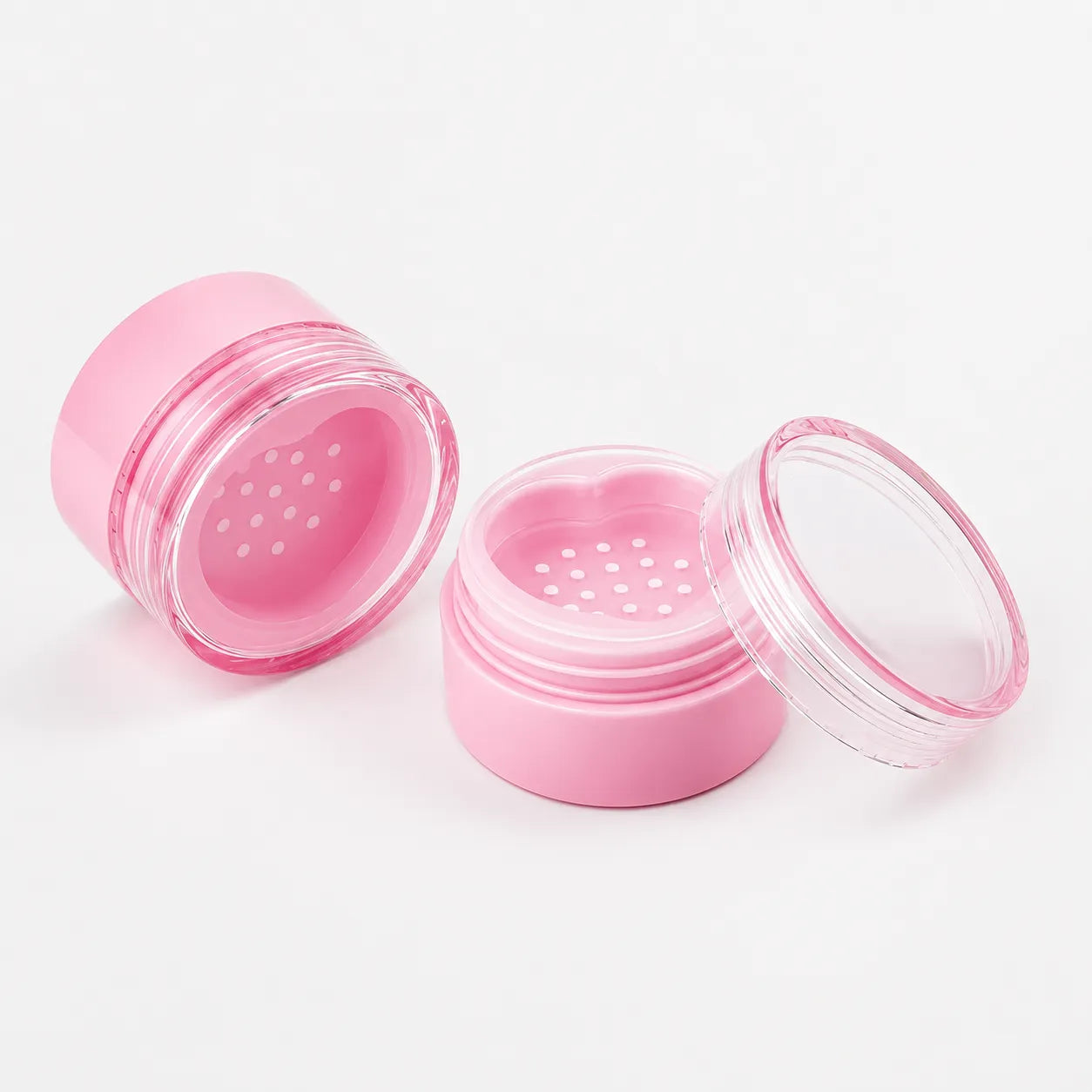 Kaiya loose powder sifter jar empty pink cosmetic packaging with clear lid