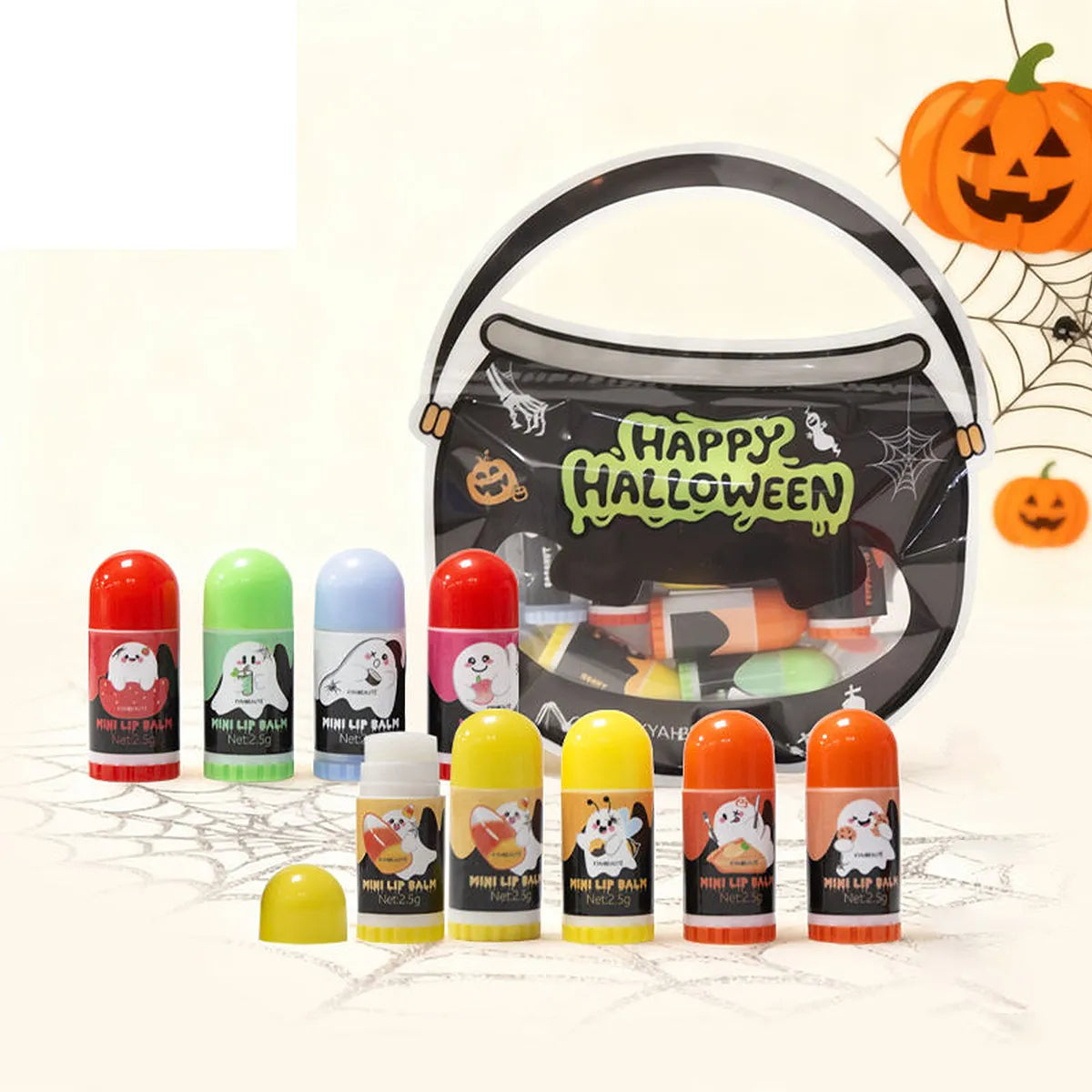 KAIYA mini lip balm tubes in Halloween gift set packaging with small lip balm containers for mini makeup containers set projects