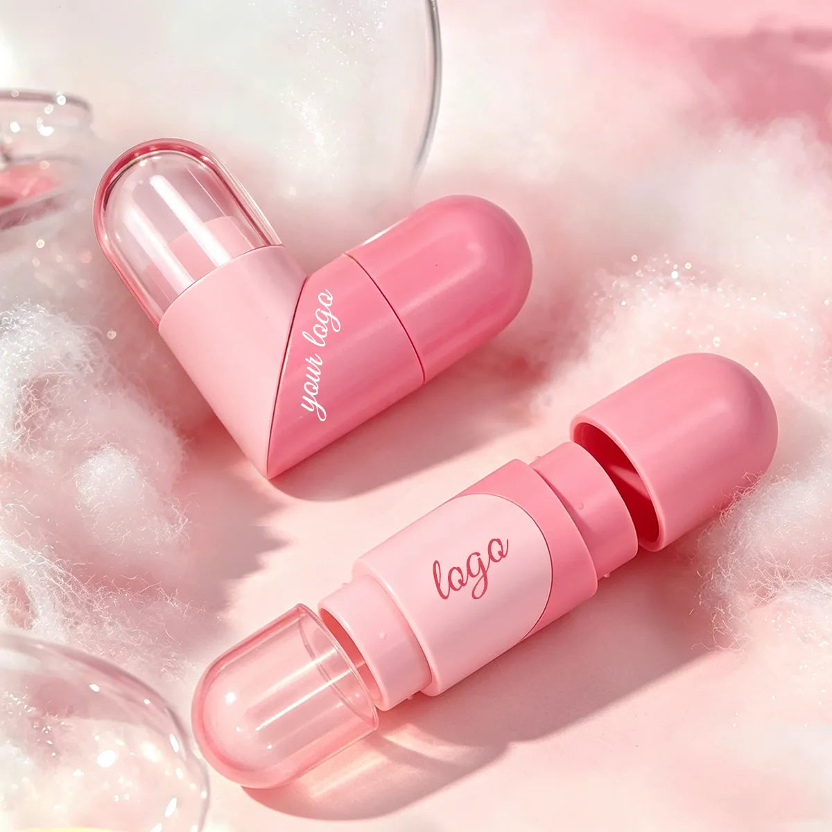 Pink blush container with custom logo design for compact stick makeup packaging