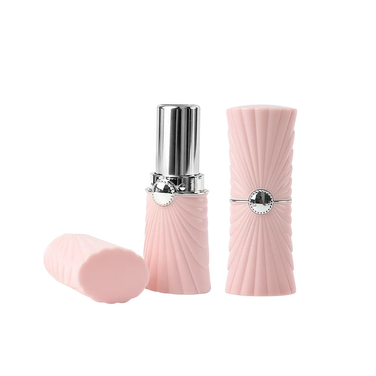 Kaiya pink lipstick tube packaging with custom shell texture and metallic inner tube
