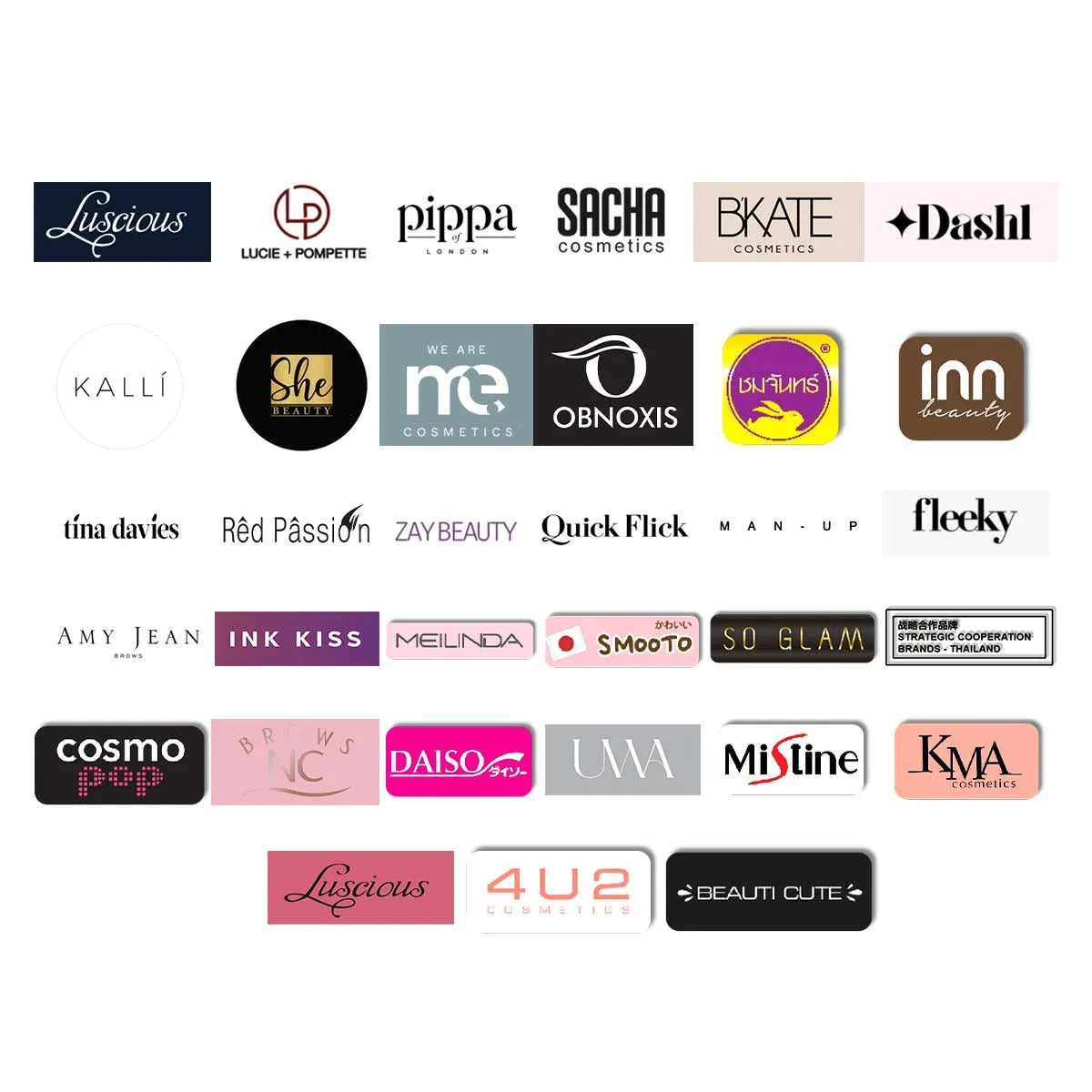 Private label cosmetics brand partners served by KAIYA with over 1000 beauty brands worldwide