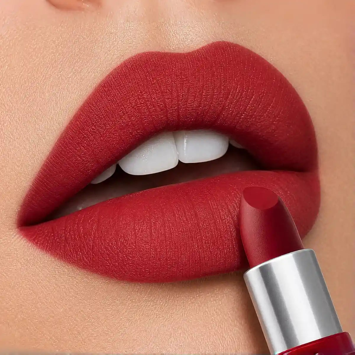 KAIYA private label matte lipstick with saturated red color and a low-shine finish