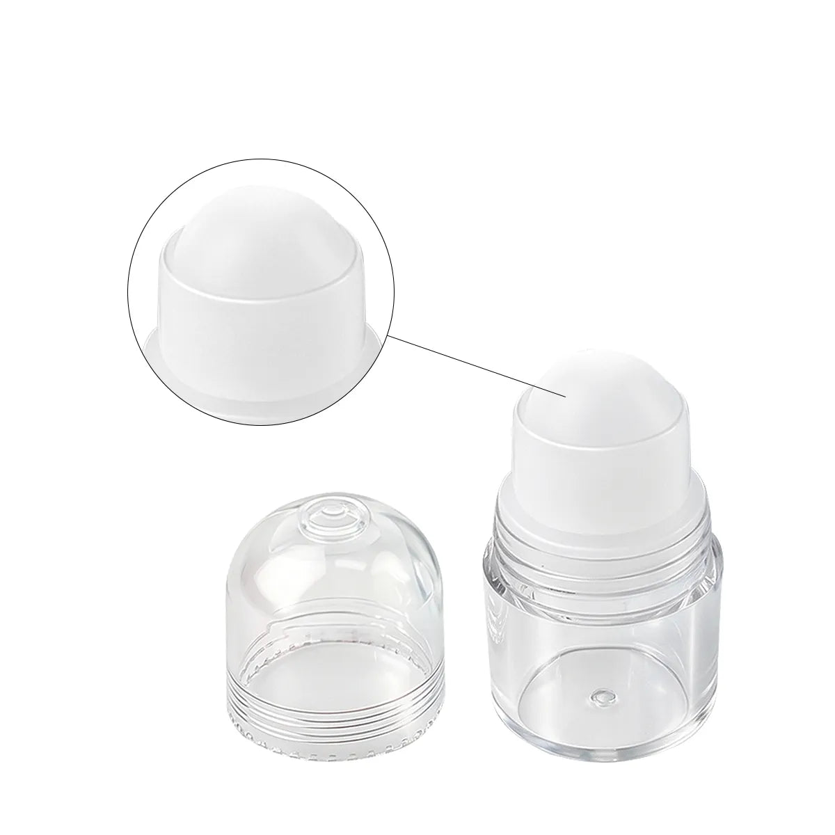 KAIYA roll on bottles with clear body and smooth ball applicator for shimmer, body glow, lip oil, or liquid makeup products