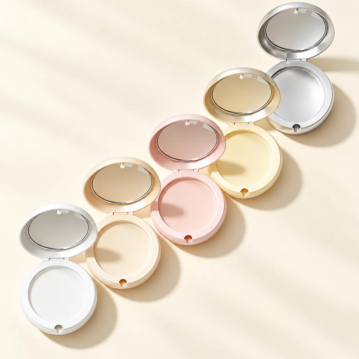 KAIYA round empty highlighter palette containers with mirrors and custom pastel colors