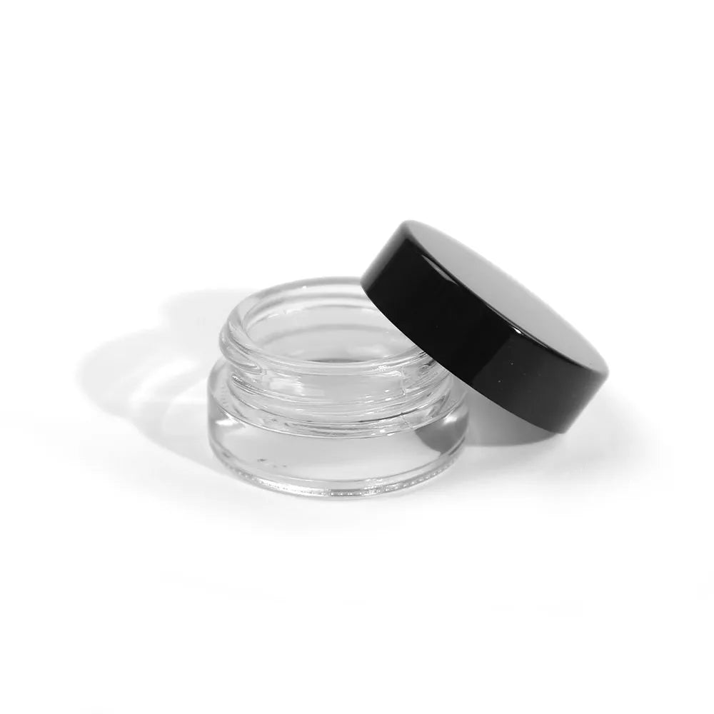 KAIYA small glass lip balm jars with clear body and black lid for lip balm, lip mask, or small makeup jars