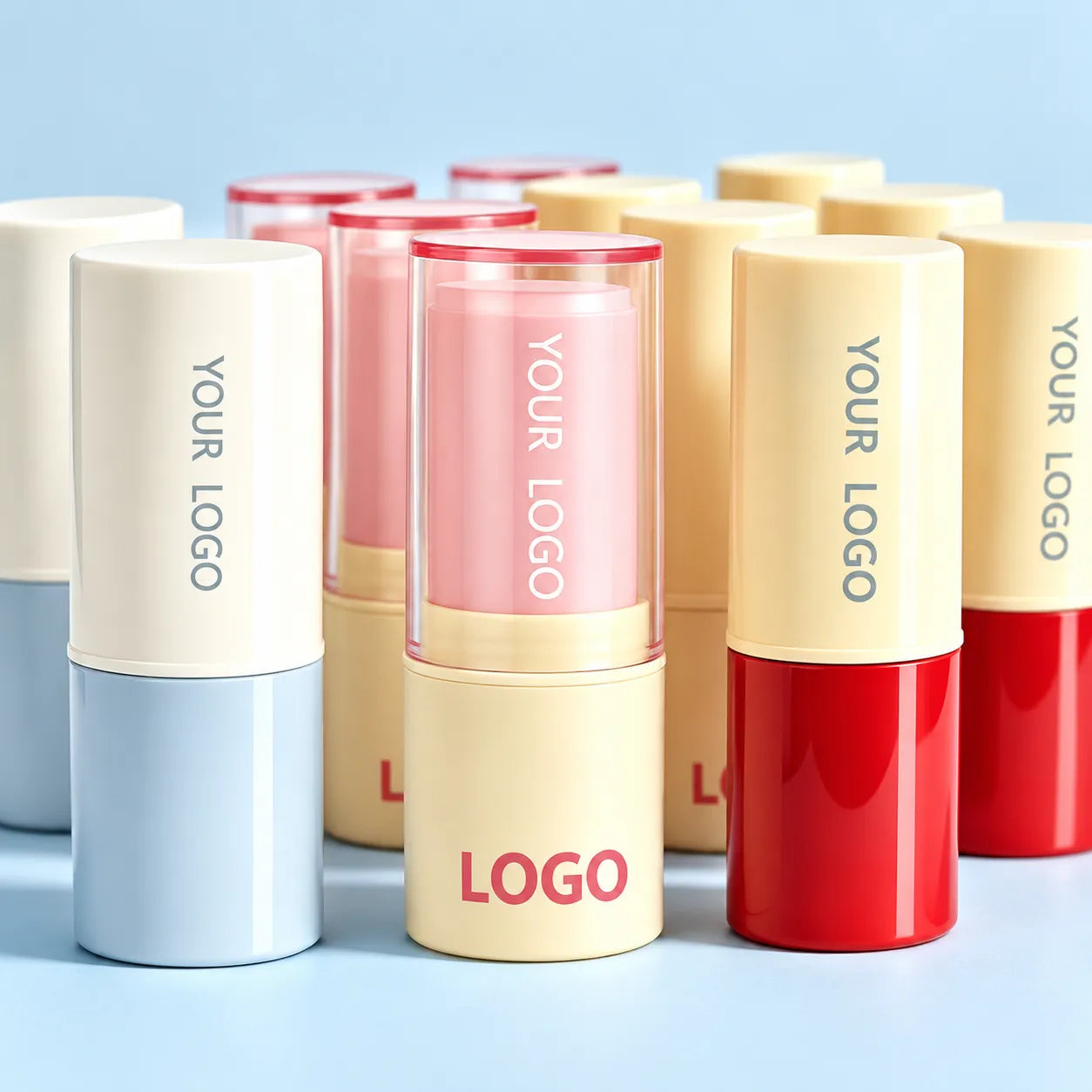 sunscreen stick container collection with multiple color options for portable sun care products