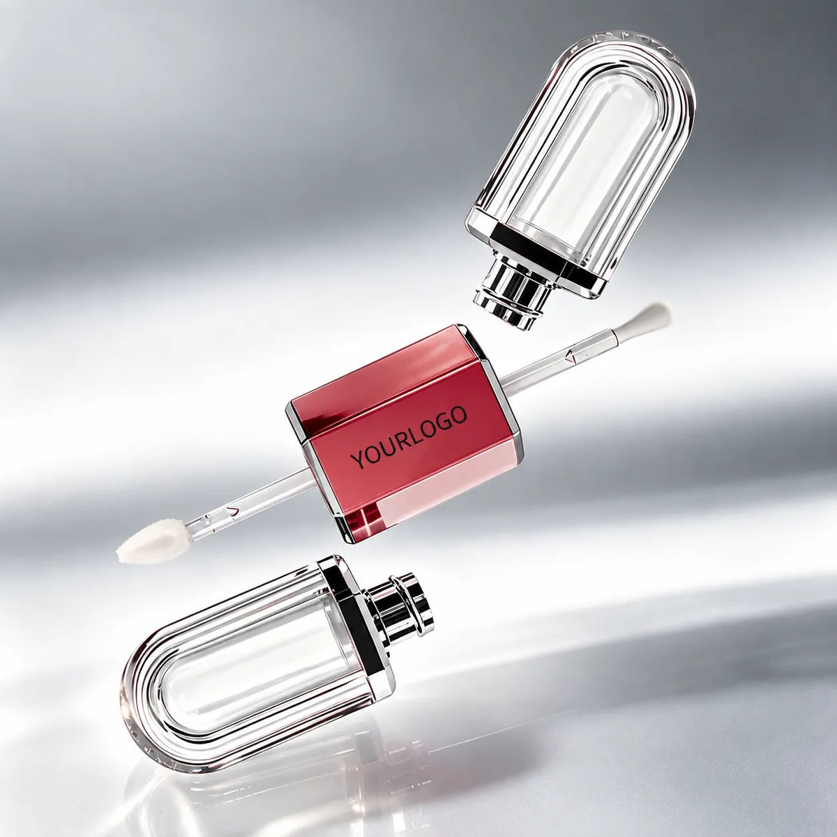 Kaiya unique lip gloss tubes with dual chambers and separate applicators for multi-formula cosmetic concepts