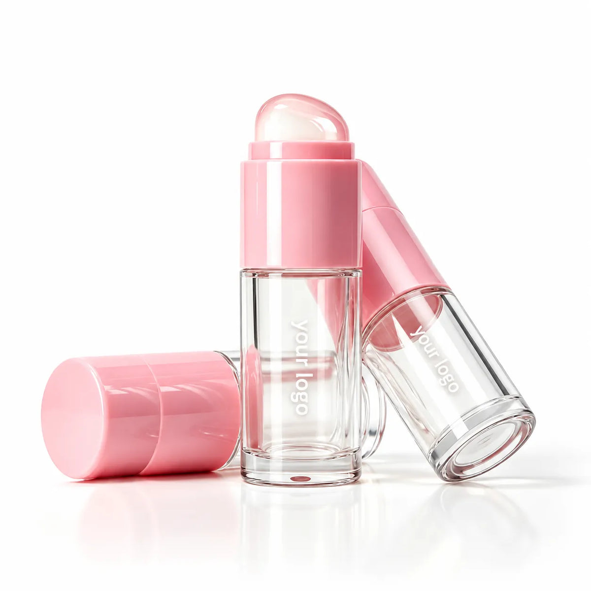 Pink lip gloss bottle structure for liquid lip products and custom filling projects