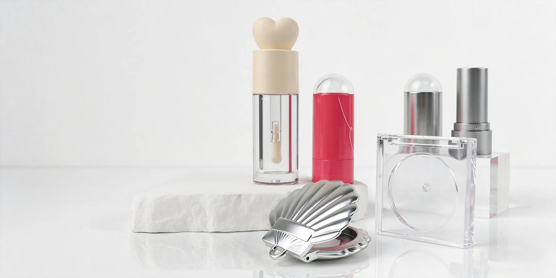 Kaiya blush packaging collection with empty liquid blush container, cream blush tube, blush stick packaging and compact case options