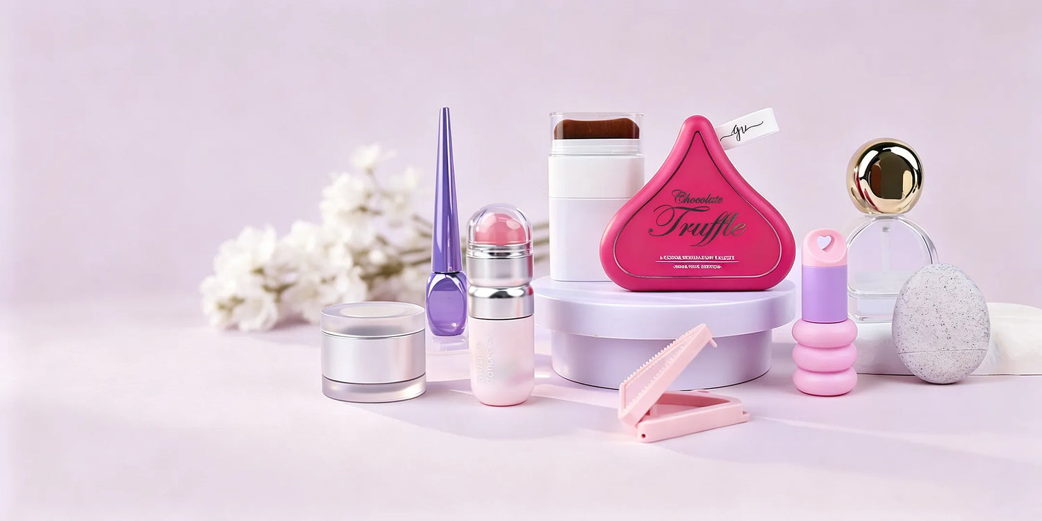 Kaiya private label cosmetic containers for lip gloss, mascara, blush, and custom makeup packaging projects.