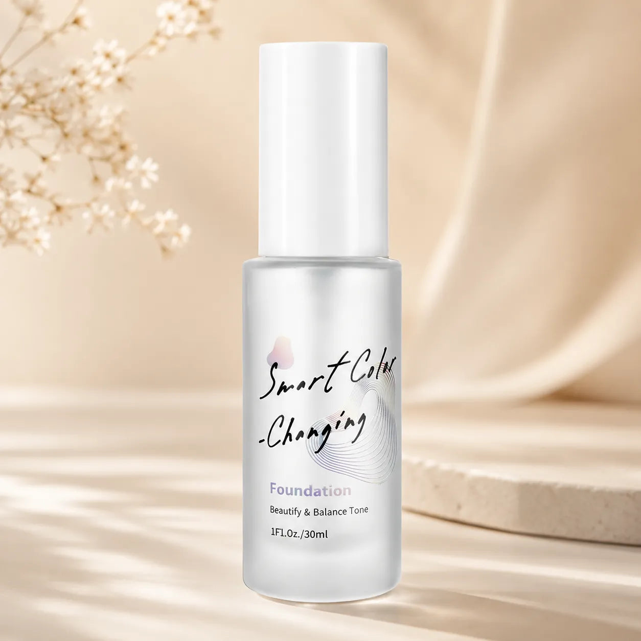 30ml foundation bottle with frosted glass body and white cap for custom liquid foundation packaging