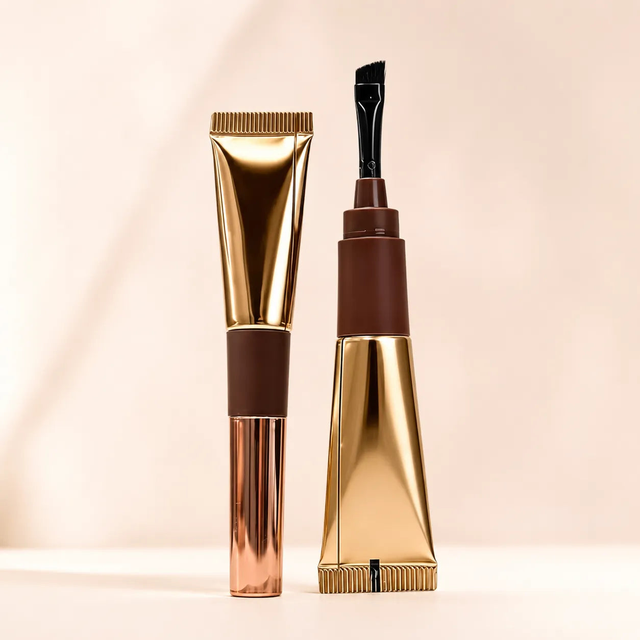 Custom eyebrow gel tube packaging with angled brush applicator and decorative cosmetic tube design.