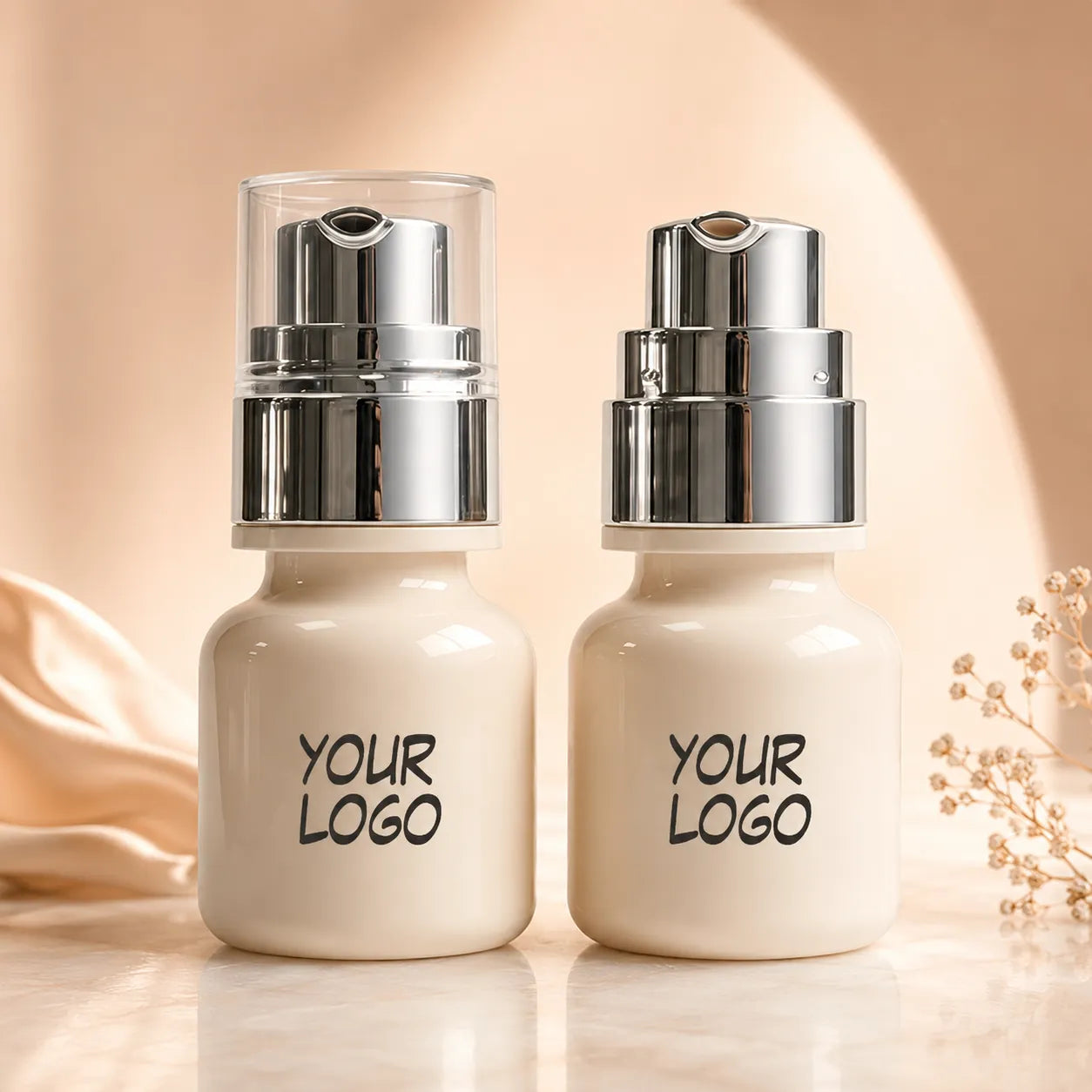 Foundation bottle and liquid foundation bottles with pump dispenser for custom cosmetic packaging