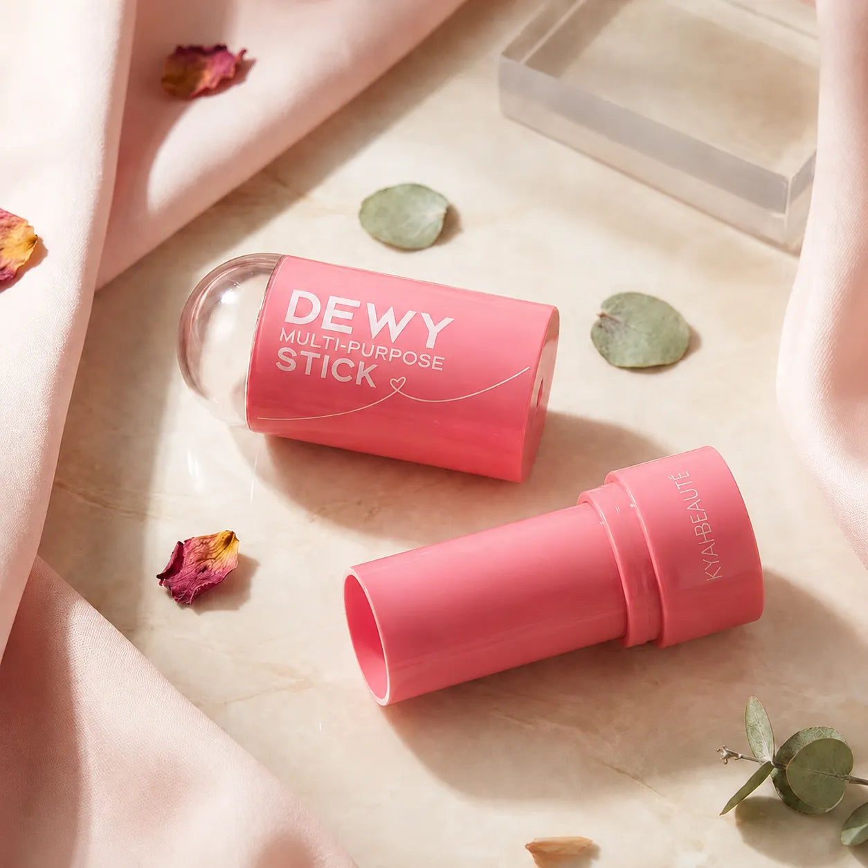 Foundation stick pink packaging with an empty foundation stick tube design for Kaiya cream foundation and multi-use makeup packaging