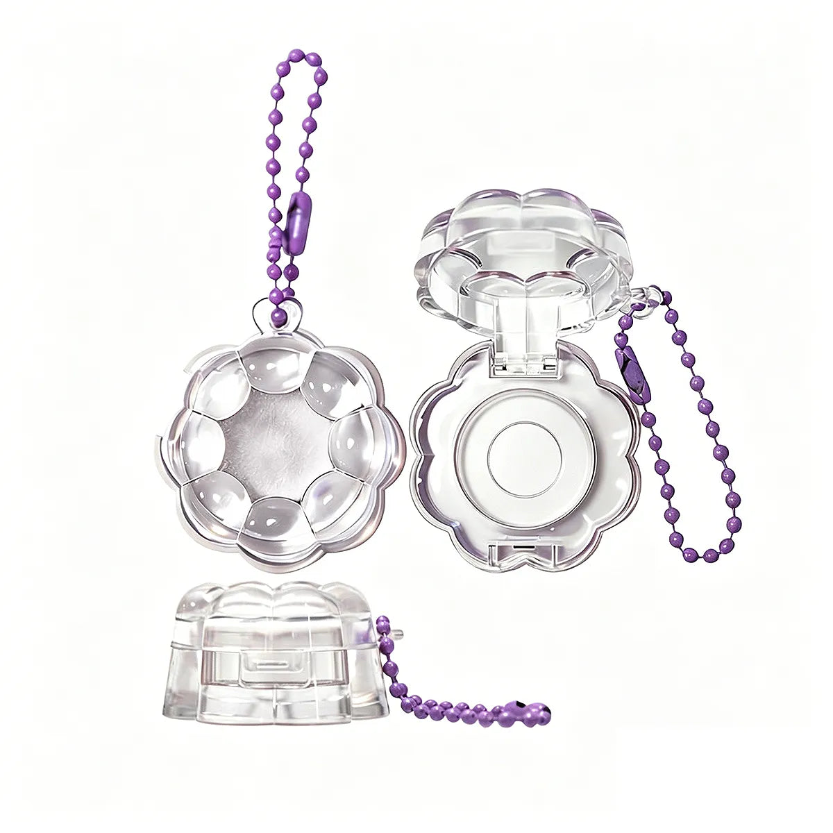 Kaiya blush packaging with a clear flower-shaped keychain compact design for playful and decorative blush products.