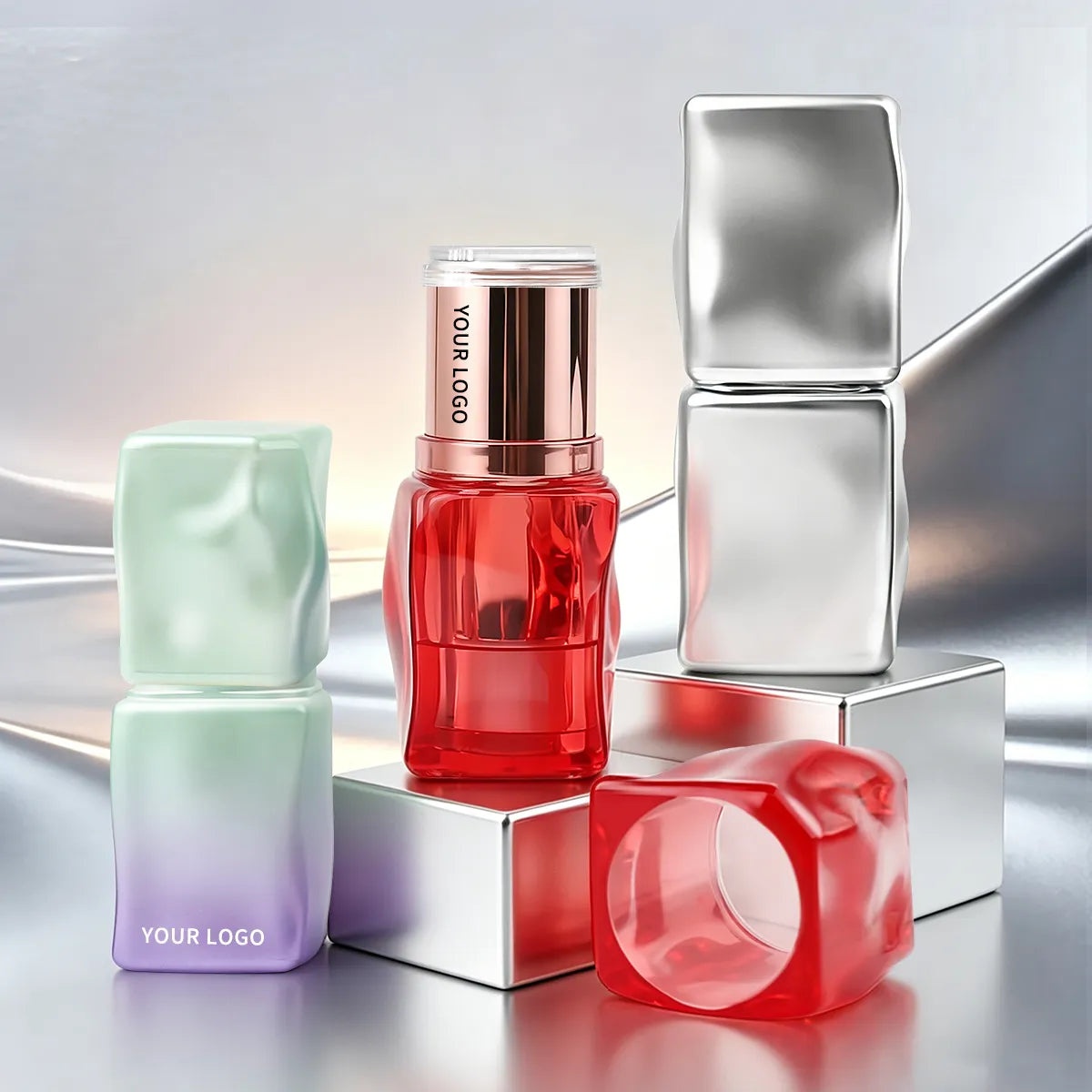 Custom blush stick packaging in colorful cosmetic container designs for private label makeup brands
