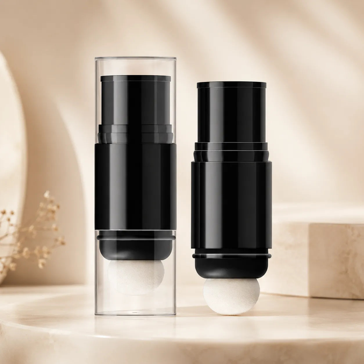 Kaiya contour stick black packaging with sponge applicator for cream contour and multi-use face makeup sticks.