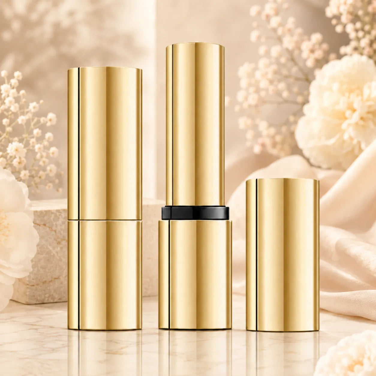 Kaiya contour stick gold packaging with metallic finish for cream contour, blush, or highlighter stick products.