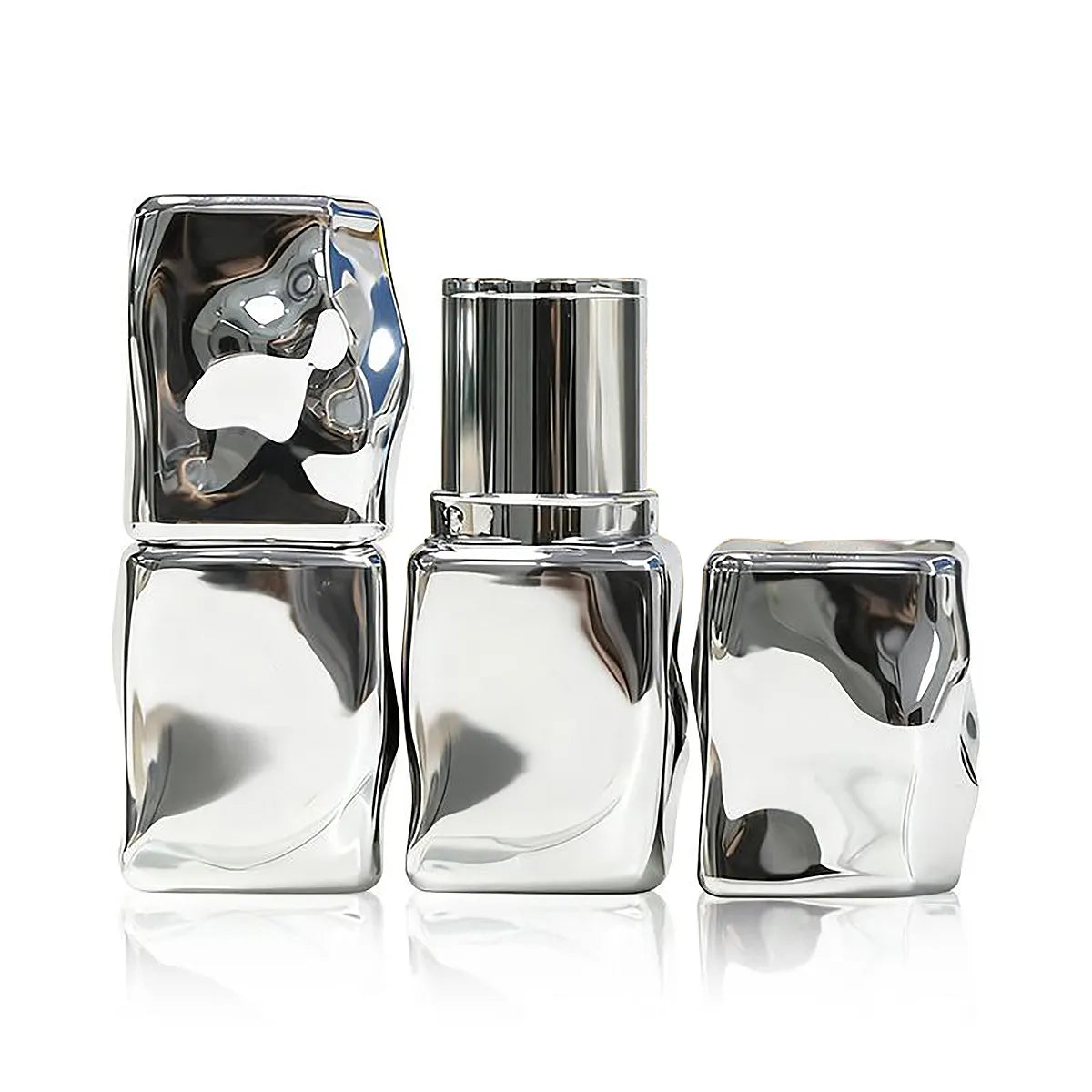 KAIYA contour stick silver packaging in sculptural shapes for custom contour, foundation and cream stick products