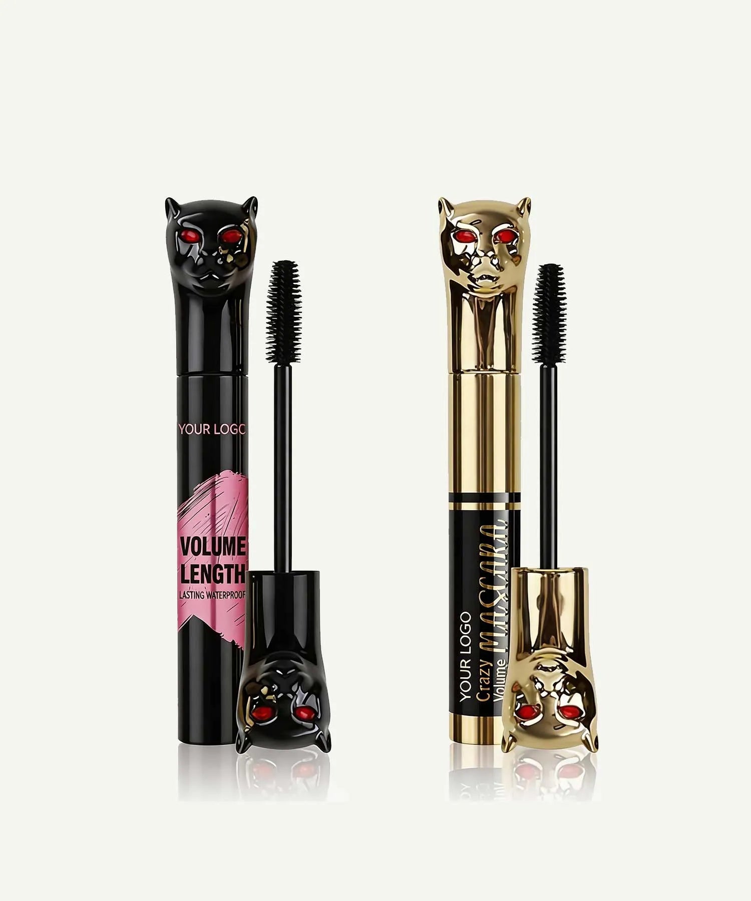 Kaiya cool makeup packaging featuring a cat-themed mascara tube, providing professional makeup product packaging solutions.